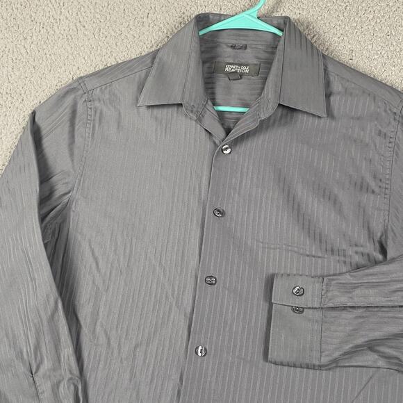 Kenneth Cole Reaction Slim Fit Dress Shirt M 15.5 32/33 Gray Tonal Stripe - Picture 3 of 7